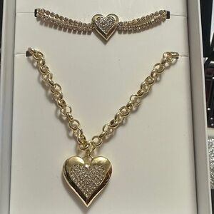 BaubleBar Gold Heart Pendant Necklace and Bracelet Gift Set NIB